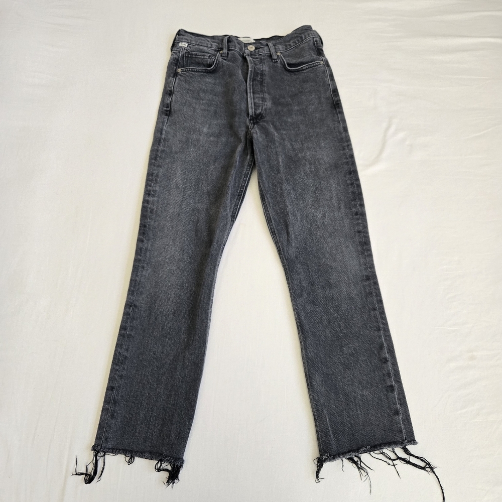 Citizens Of Humanity Charlotte Jeans Crop Cropped Gray Frayed Hem Button Fly 26